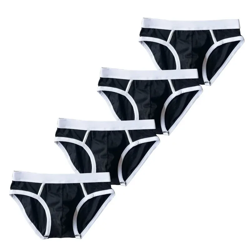 4PCS Men Cottn Briefs Underwear Simple Breathable Low Waist Lingerie Underpants Male Homewear Trunks Calzoncillos
