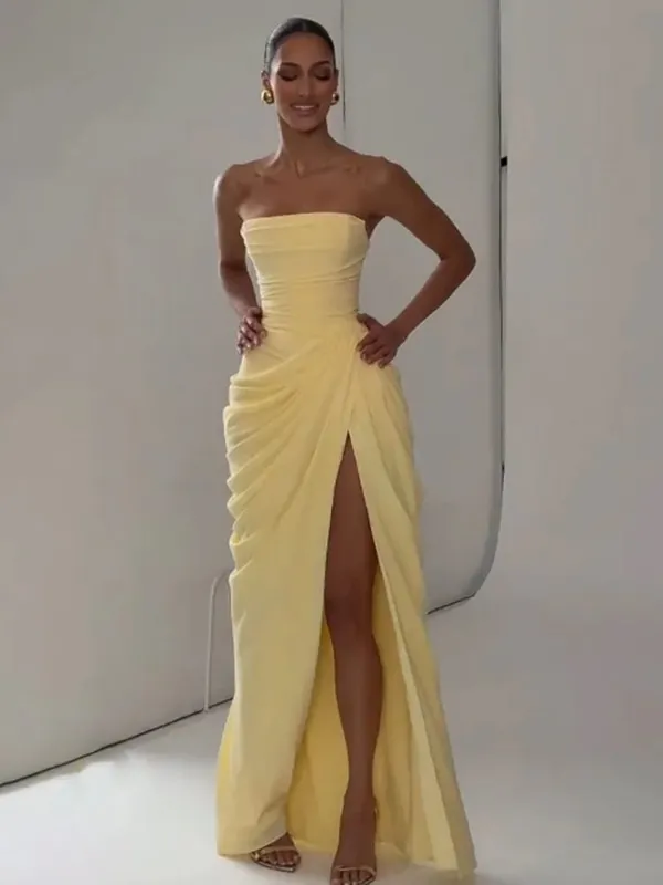 Women Sexy Solid Pleated Dress Lady Chic