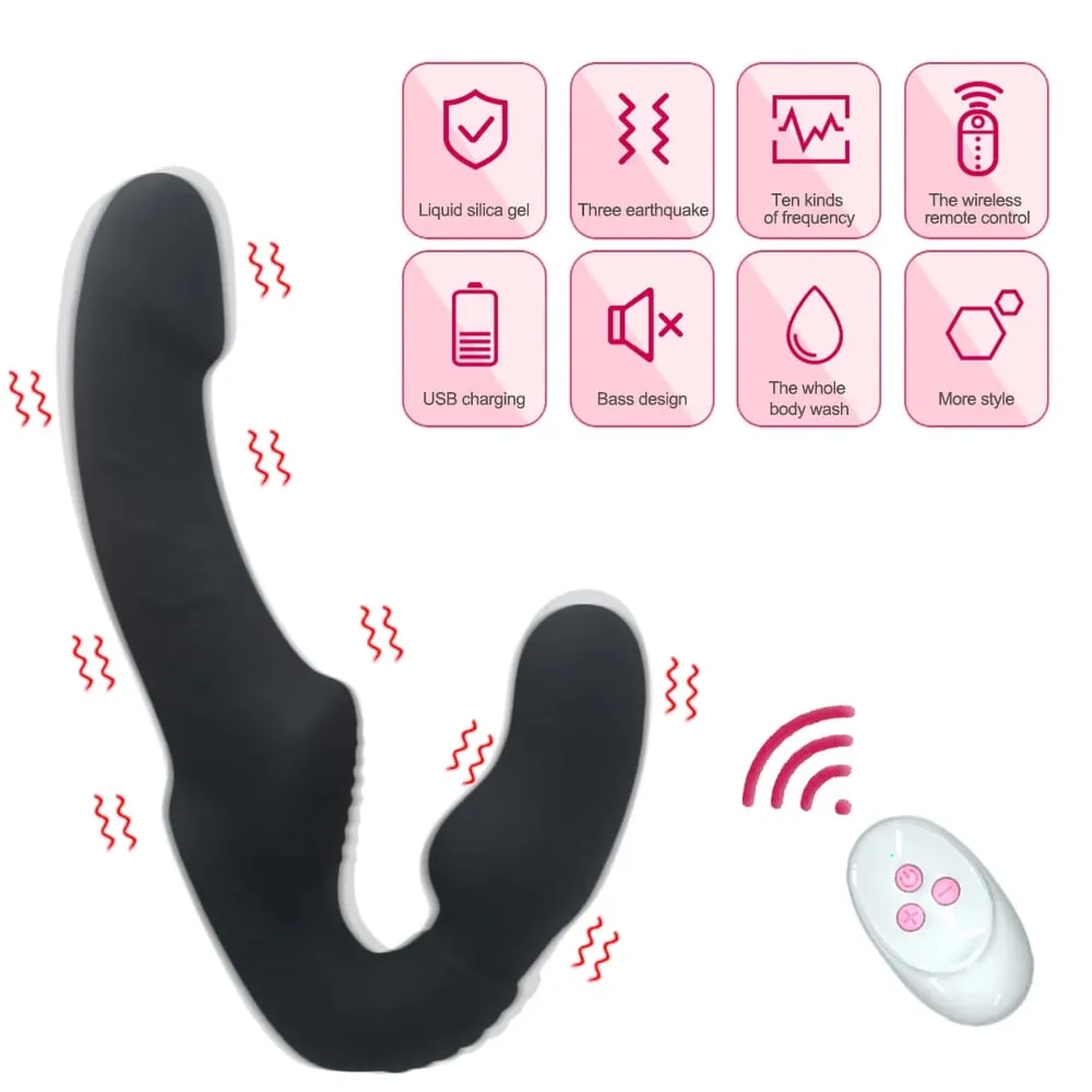 10 Speeds Strapless Strapon Dildo Vibrator Γυναικείο Διπλό Δονούμενο G Spot Παιχνίδια σεξ ενηλίκων για γυναίκες Μασάζ πρωκτού προστάτη για ζευγάρια — image 3