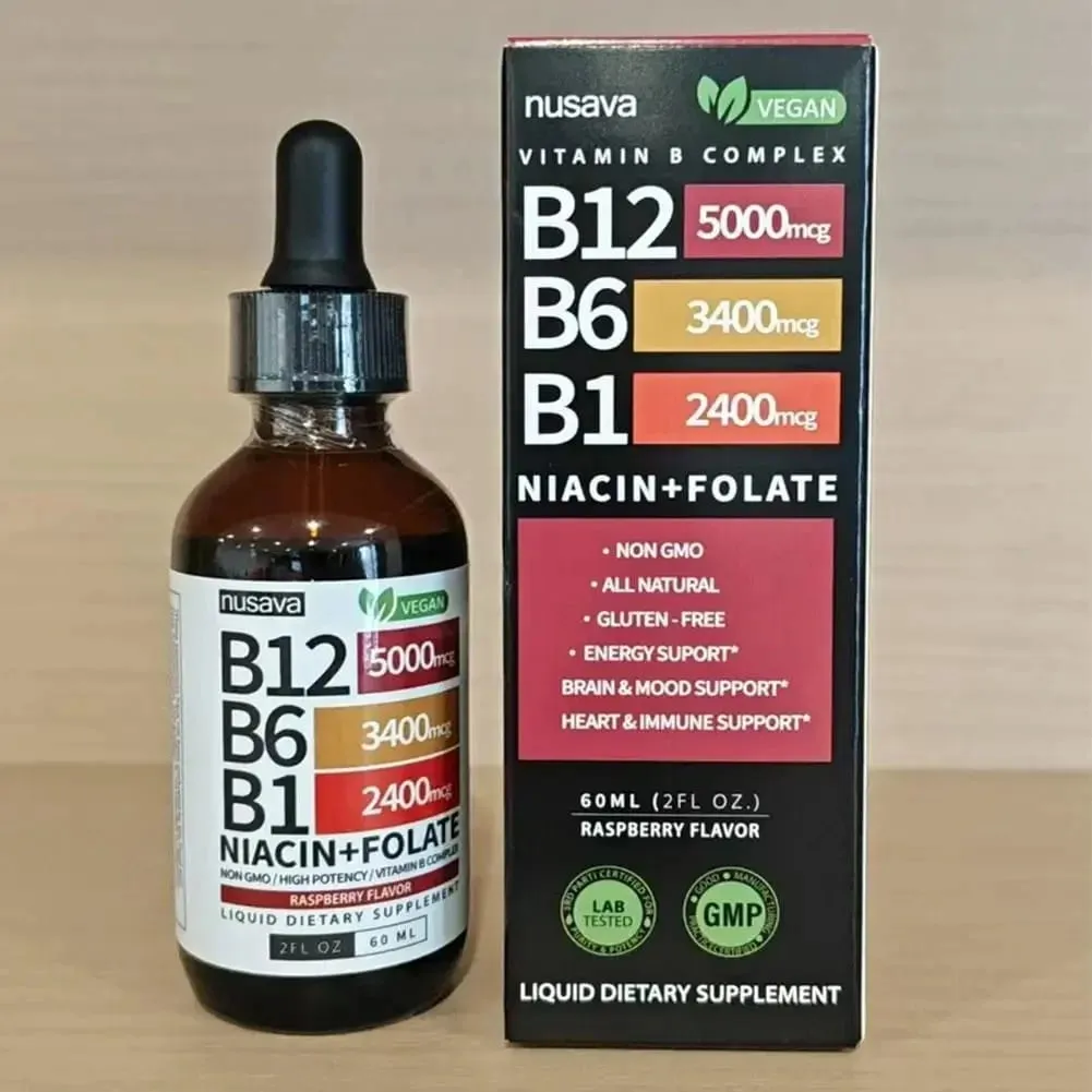 Vitamin B12 B6 B1 Liquid Drops Triple Absorption Liquid Drop Sublingual B Complex Supplement Support Nerves Night Muscles