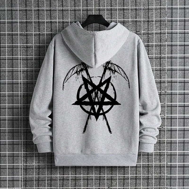 2025 Trendy Mens Hooded Sweatshirts Satan Pentagram Print Autumn Winter Casual Sportswear Urban Fashion Hoodies Male Top Outwear — image 6