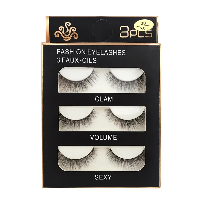 Faux Cils 3 Pairs Ψεύτικες Βλεφαρίδες Φυσικές μακριές 3D Βιζόν Βλεφαρίδες Απαλές Αφράτες Χειροποίητες Ψεύτικες Βλεφαρίδες Εργαλεία Μακιγιάζ Ματιών Maquiagem