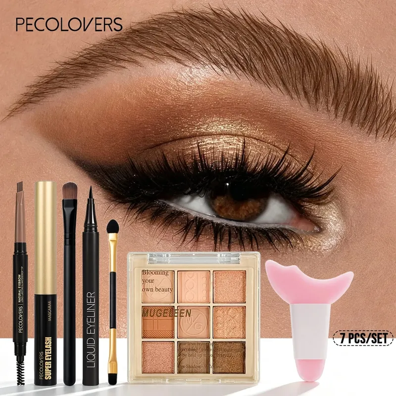 Παλέτα σκιών ματιών 7 τμχ σετ ματιών + eyeliner + μάσκαρα + μολύβι φρυδιών με διπλό άκρο που ταιριάζει με εργαλεία μακιγιάζ Eye highlighter
