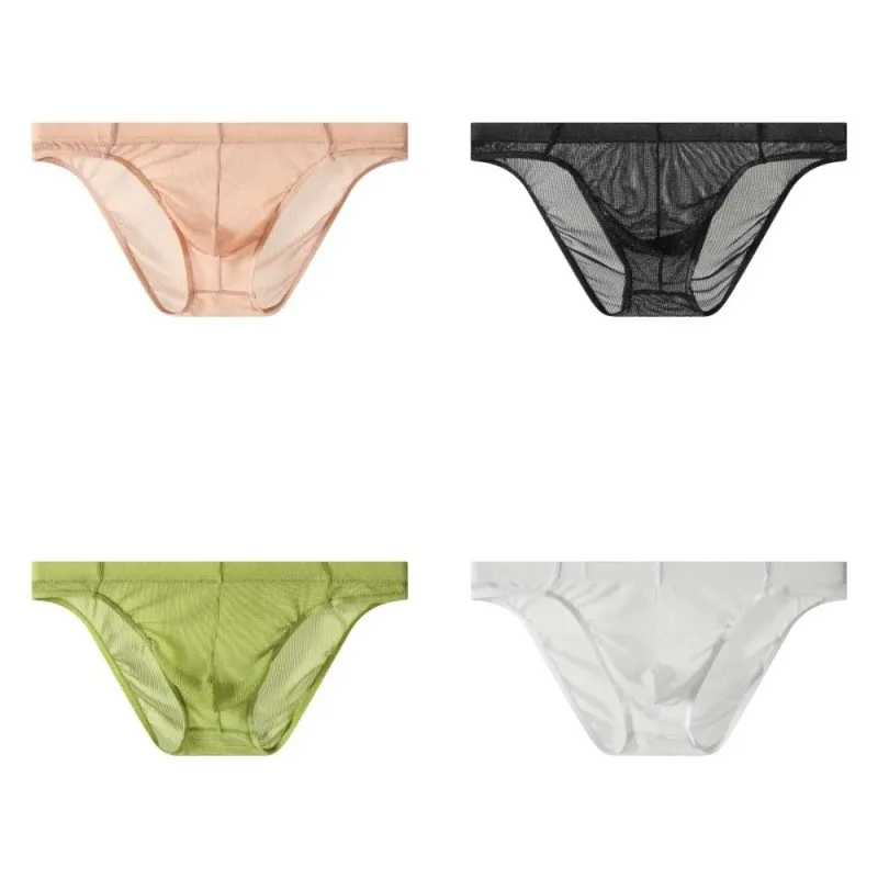 Lingerie Men Mesh Triangle Panties Low Waist Breathable Men Thin Briefs Transparent Thin Soft Underwear for Men Daily Wear