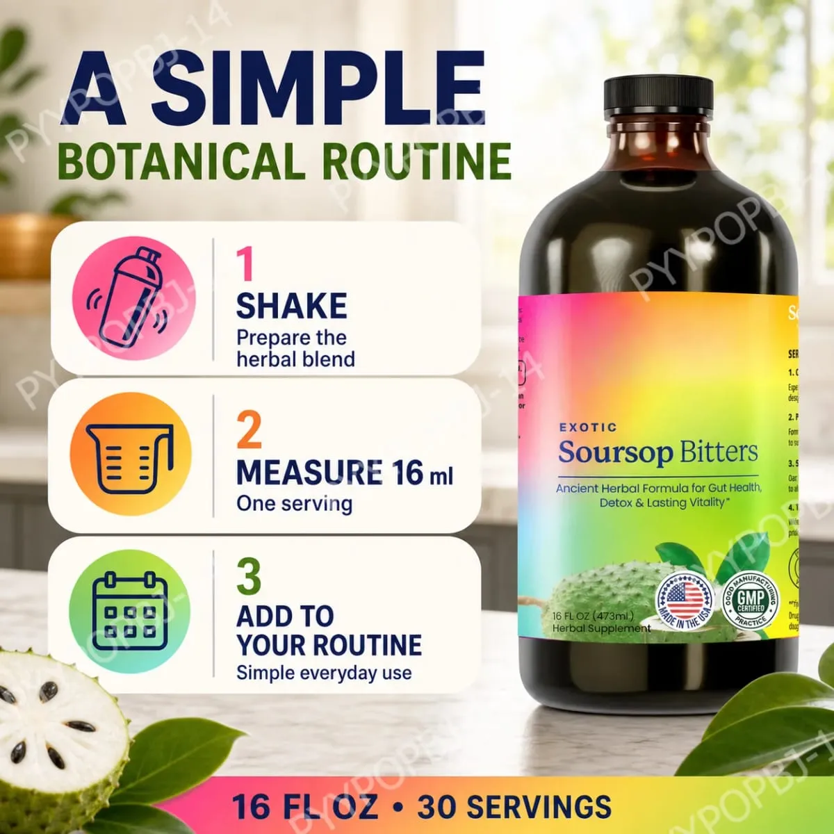 Exotic Soursop Bitters Herbal Wellness Supplement Plant Based Formula 16 Fl Oz (473ml)