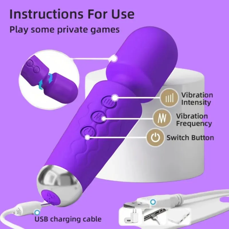 20 מהירויות שרביט קסמים ויברטור G-Spot ממריץ דגדגן נטענת לעיסוי עמיד למים צעצוע מין לנשים