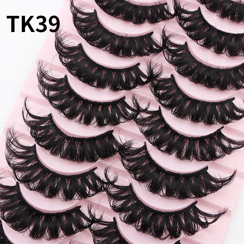 10 זוגות רוסי DD Curl Bulk Fluffy Strip ריסים טבעיים רכים מלאכותיים ריסים מלאכותיים לשימוש חוזר בעבודת יד ליום ומסיבה