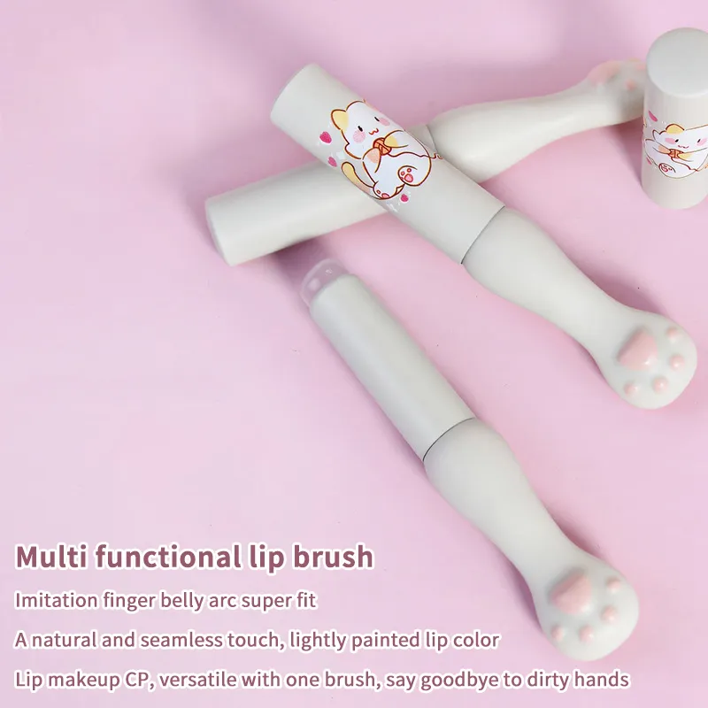 Silicone Lip Brush With Cover Angled Concealer Brushes Lip Balm Lip Gloss Angled Head Concealer Brushes Cat Paw Make Up Brushes