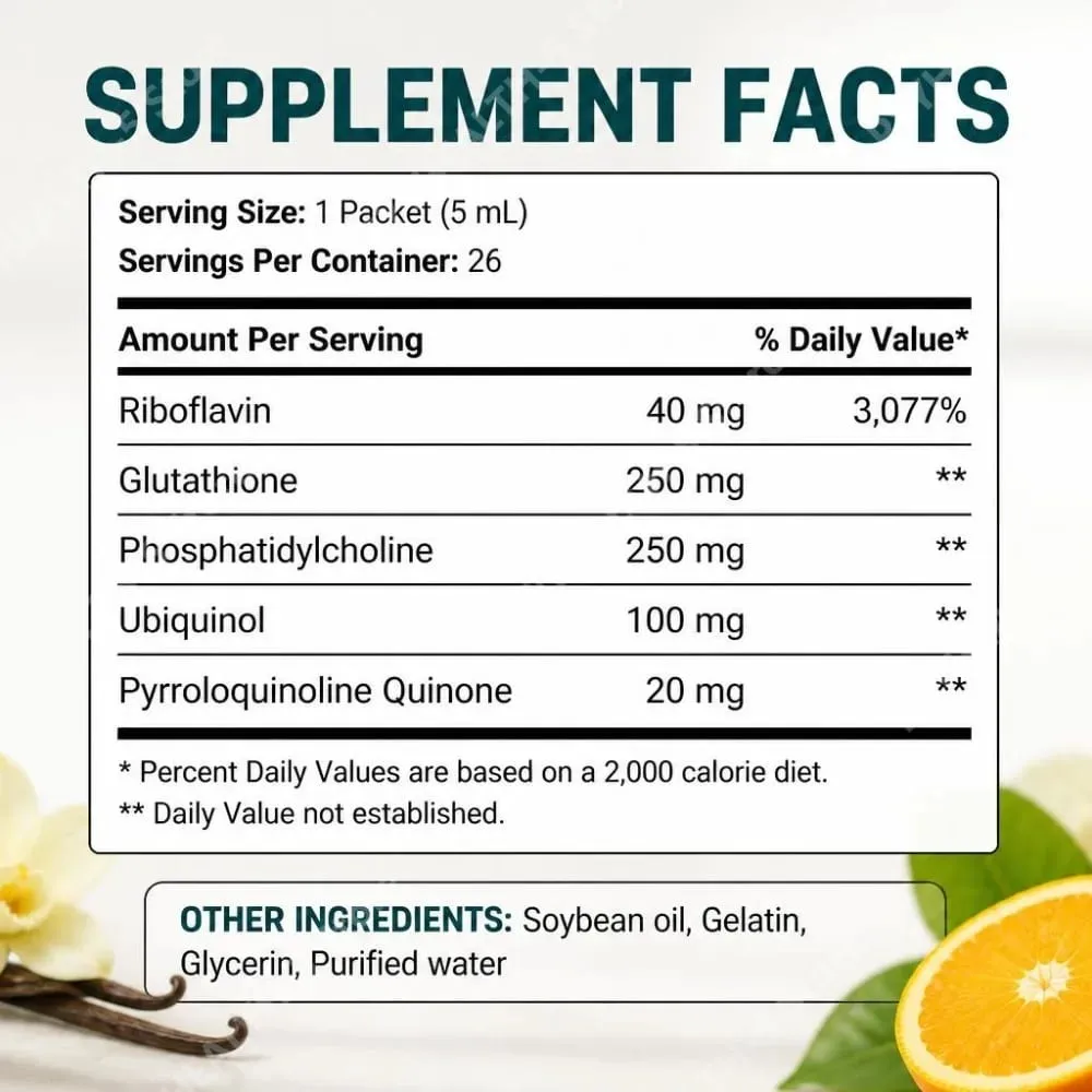 Lipid-Enhanced Glutathione Liquid Supplement Packets with Citrus Vanilla Support Gut Health and Skin Health 26 Packets 130ml