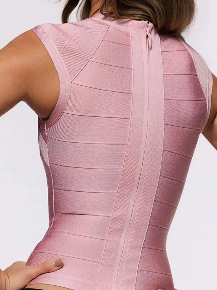 Stílusos Solid Bandage Cami felső csíkos, négyzet alakú, ujjatlan Bodycon szűk mellény 2026. nyári ÚJ Elegáns Vacation Party utcai viselet