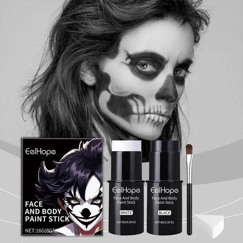 Halloween Black White Face Body Paint Kit Full Coverage Lighweight Foundation Clown Joker Μακιγιάζ Εορταστικό Σετ αξεσουάρ μακιγιάζ
