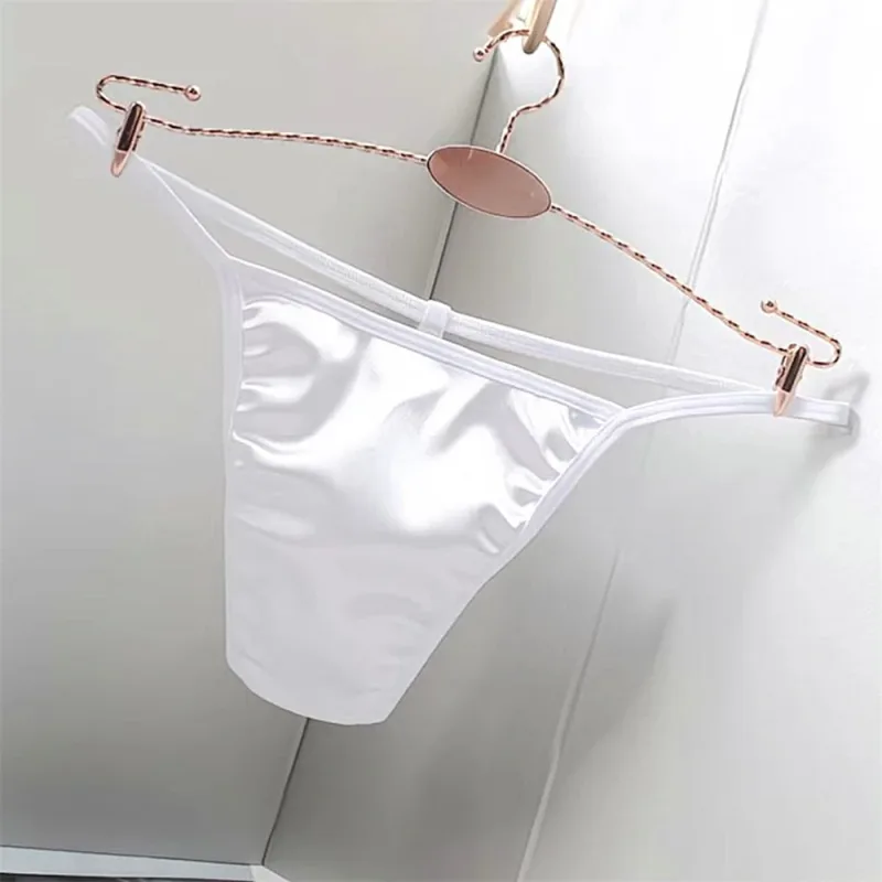 2PCS Men's T-back Thong Sexy Thin Strap Glossy Ice Silk Underwear Male U Convex Night Bikini Low Waist Plus Size Satin G-strings
