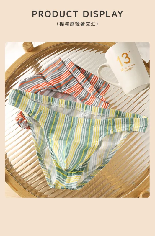 Sexy Men Briefs Cotton Male Breathable Comfortable U Bulge Pouch Underwear Mid Waist Striped Panties Hombre Soft Youth Undies