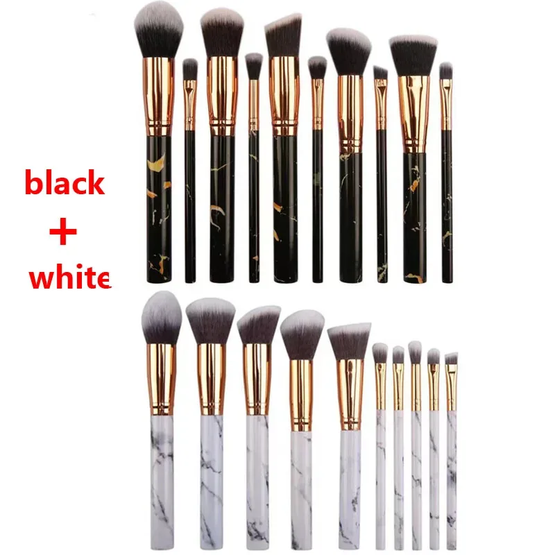 10 Pcs Marble Makeup Brushes Premium Synthetic Kabuki Foundation Blending Face Powder Blush Concealers Eye Shadows Brushes