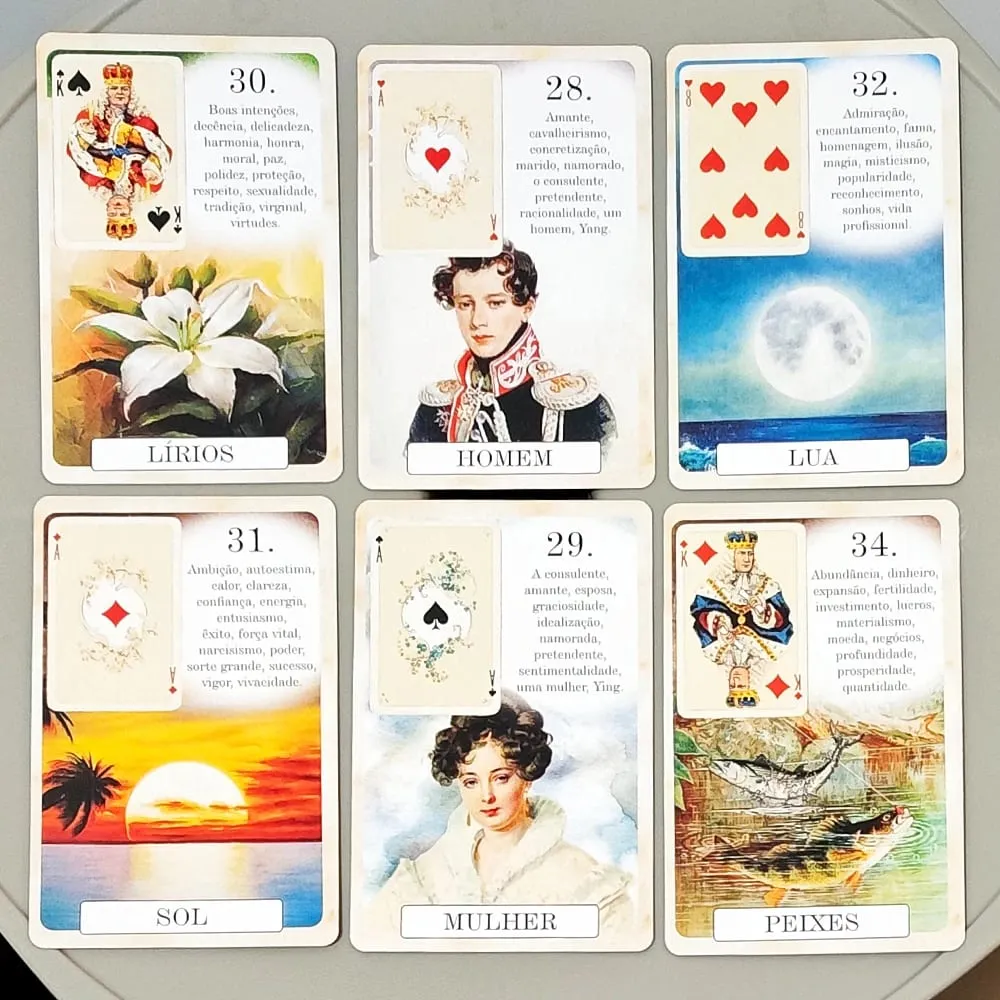 סיפון Classique Lenormand - 37 כרטיסי חיזוי בסגנון וינטג' - מהדורה פורטוגזית קלאסית Cardstock בלט כפול 9*6 ס"מ
