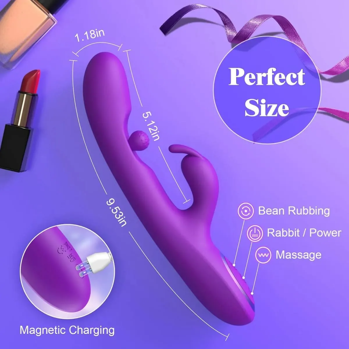 G Spot Rabbit Vibrátor 3 az 1-ben 360°-ban forgatható Erőteljes csiklóstimulátor Puha szilikon felnőtt termék szexjáték női párnak