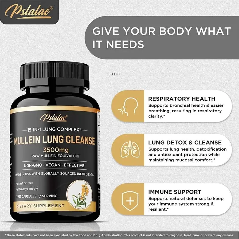 Mullein Lung Cleansing - Lung Clearing Lung Health Immunity - Smoker's Respiratory Supplement Vegetarian Capsules