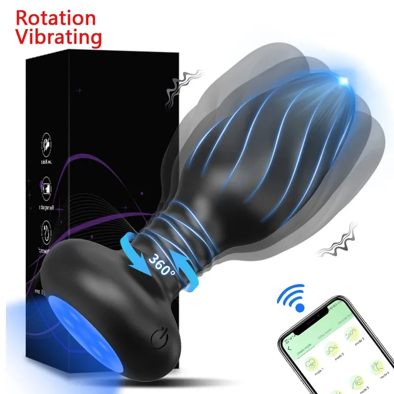 בקרת אפליקציות LED סיבוב תקע תחת רוטט לנשים לנענע ויברטור אנאלי גברים הומוסקסואלים תקע אנאלי אינטראקציה צעצוע מין לזוגות