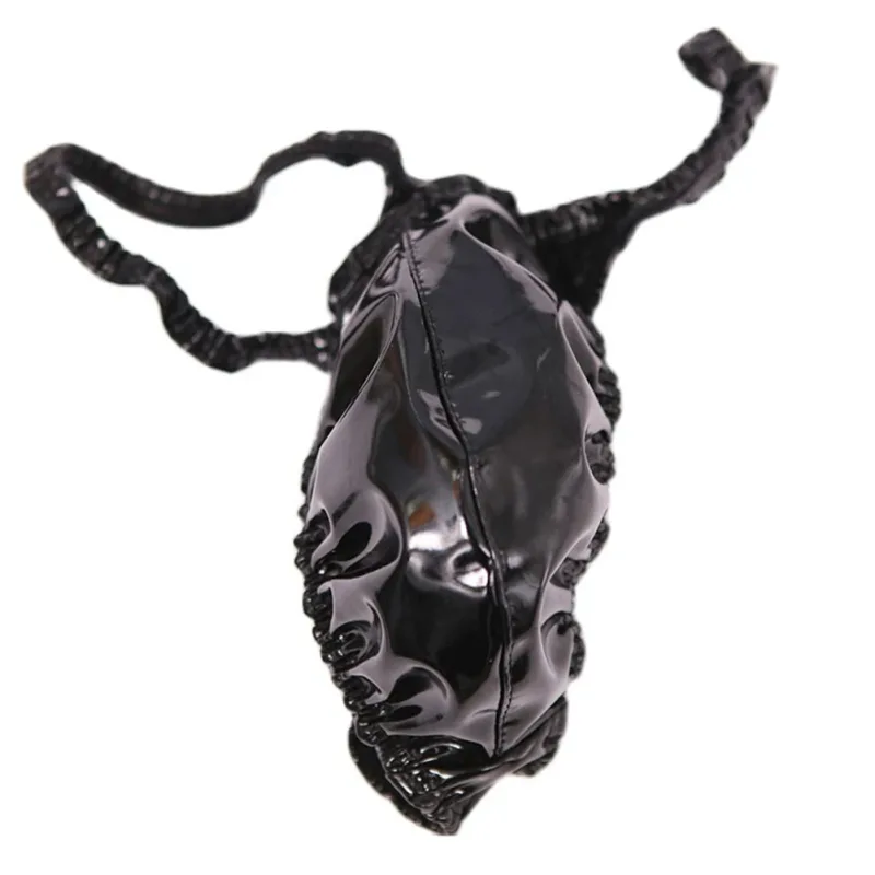 Latex Leather Thongs For Men Black Mens G-string Glossy Finish PU Polyester Spandex 15 PU 72 Polyester 13 Spandex