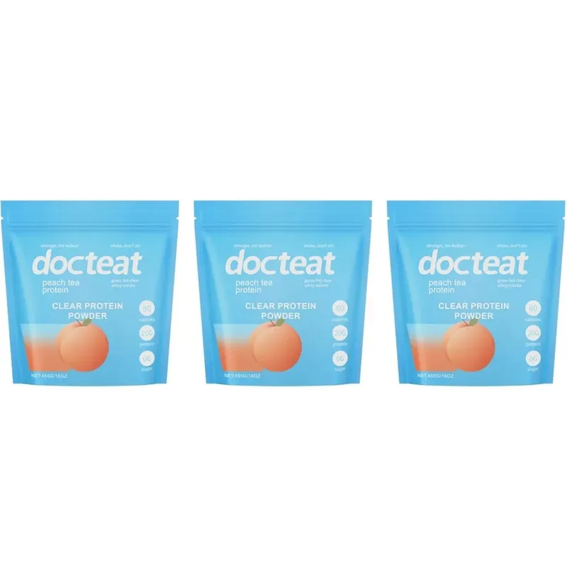 Docteat Peach Tea Clear Protein Powder 455g Whey Isolate & Stevia 20g Protein Low Fat 0g Sugar Fitness Workout Support Recovery