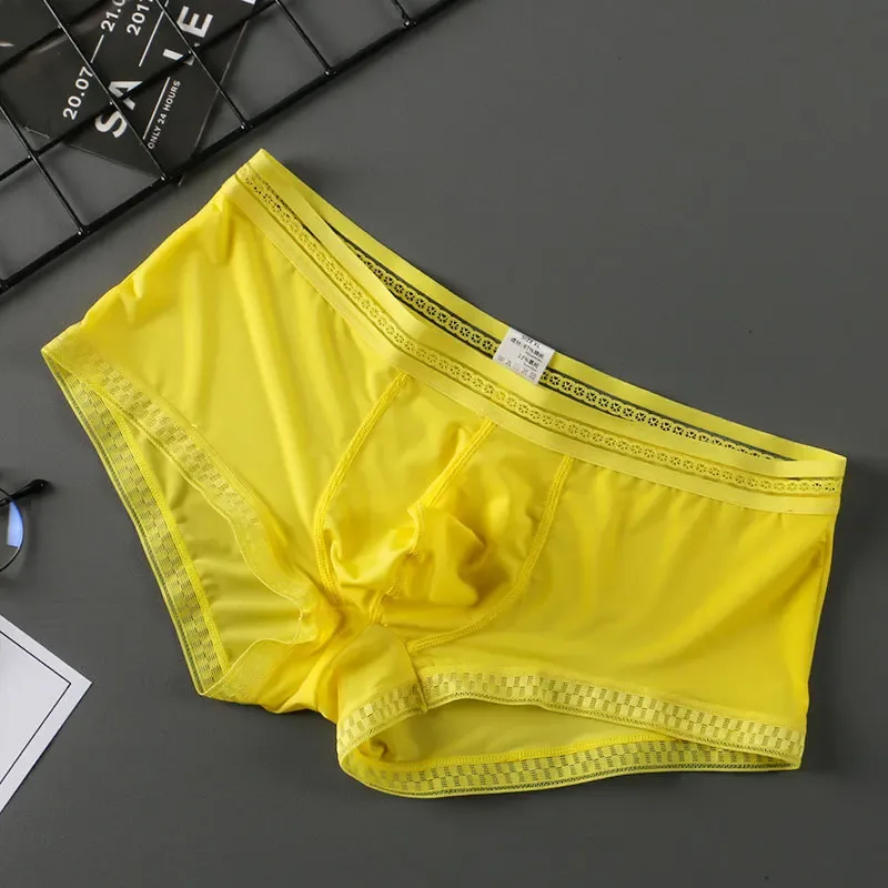 Venda quente de seda gelo roupa interior masculina sem costura transparente boxer shorts ultra-fino respirável confortável calcinha