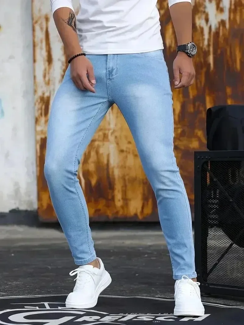 Férfi Farmer Stretch Skinny Farmer Nadrág Egyszínű Fekete Kék Tavaszi Luxus Utcai Harajuku Hip-Hop Stílus Slim Fit Nadrág Márka
