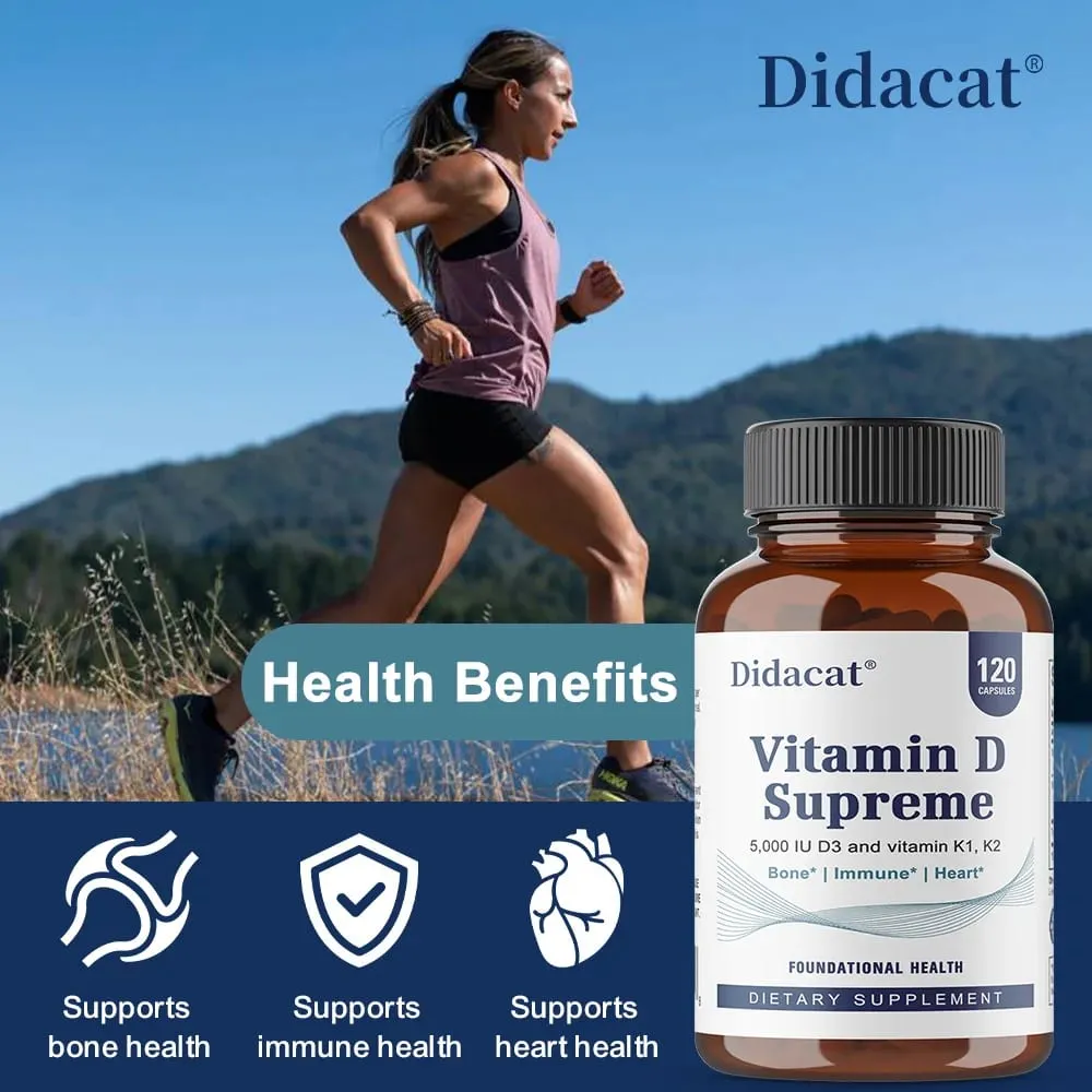 Vitamin D Supreme 5000 IU - Suportahan ang Immune System + Bone Health - Gluten Free Vitamin D3 Supplement na may Vitamin K