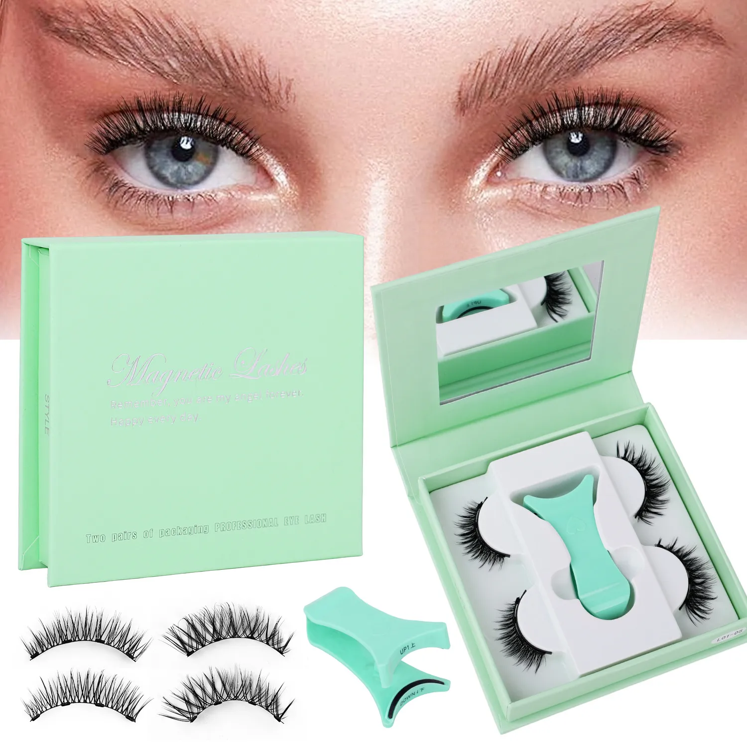 2 ζεύγη μαγνητικές ψεύτικες βλεφαρίδες Natural Wispy Μαγνητικές βλεφαρίδες Φορητή θήκη all-in-one επαναχρησιμοποιήσιμη χωρίς κόλλα Βλεφαρίδες ματιών Προσαρμοσμένες