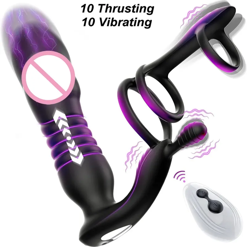 Anal Plug Prostate Massager Vibrator 3 Penis Ring Vibrating Dildo Cock Ring Adult Supplies Butt Plug Sex Toys For Men Women Gay