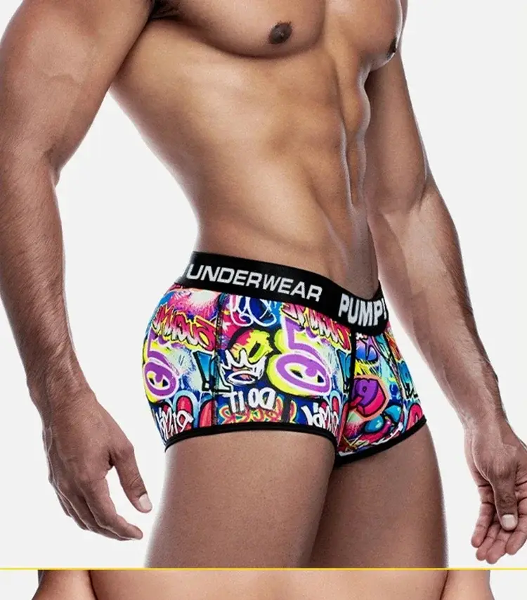 1- 4PCS Men's Cotton Nylon Blend Boxer Briefs All-Over Graffiti Print Wide Elastic Waistband Non-Tight Fashion Sport Underwear