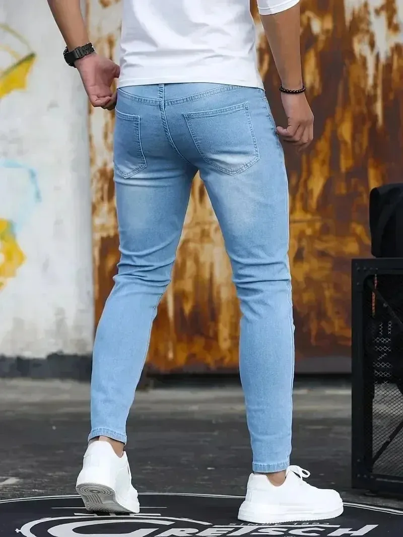 Férfi Farmer Stretch Skinny Farmer Nadrág Egyszínű Fekete Kék Tavaszi Luxus Utcai Harajuku Hip-Hop Stílus Slim Fit Nadrág Márka