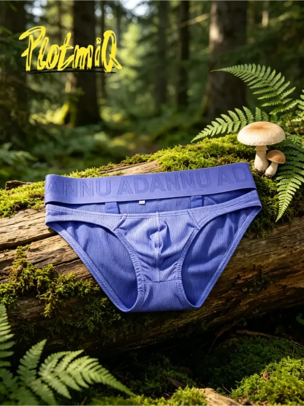 1PCS Mens Ribbed Bikini Briefs Monochrome Logo Wide Waistband Vertical Stripe Fabric 3D Pouch Low Rise Male Underwear