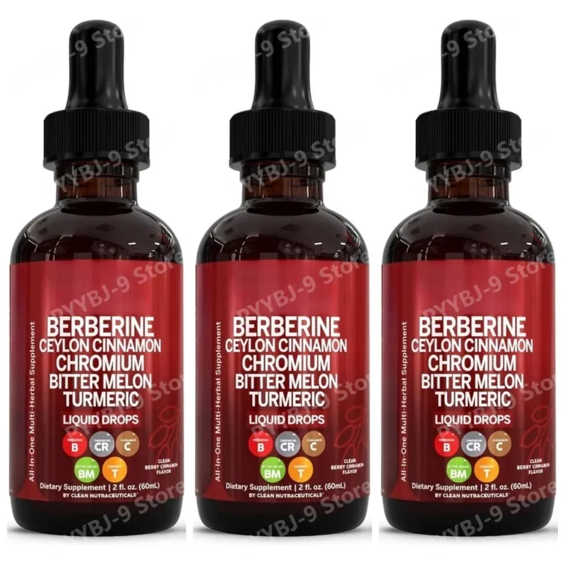 Berberine Chromium Turmeric Ginseng Liquid Drops 60ml Organic Herbal Supplement Pang-araw-araw na Wellness Balance Support para sa Matanda
