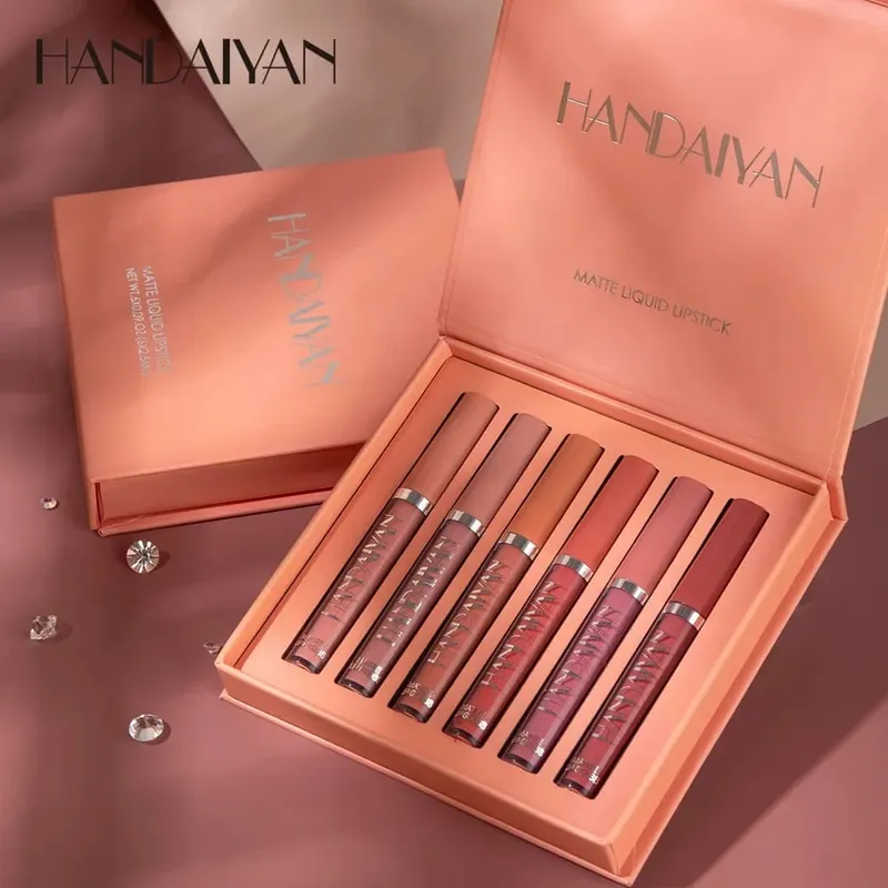 6 τμχ/Σετ Lip Gloss μακράς διαρκείας αδιάβροχο ματ απόχρωση χειλιών αντικολλητικό Κύπελλο υγρό κραγιόν Κουτί δώρου Καλλυντικά Μακιγιάζ