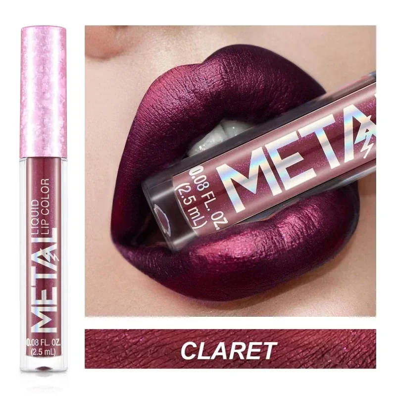 Lipstik Cair Matte Metalik Tahan Air Tahan Lama Antilengket Matte Berkilau Lip Gloss Makeup Bibir Wanita 12 Warna