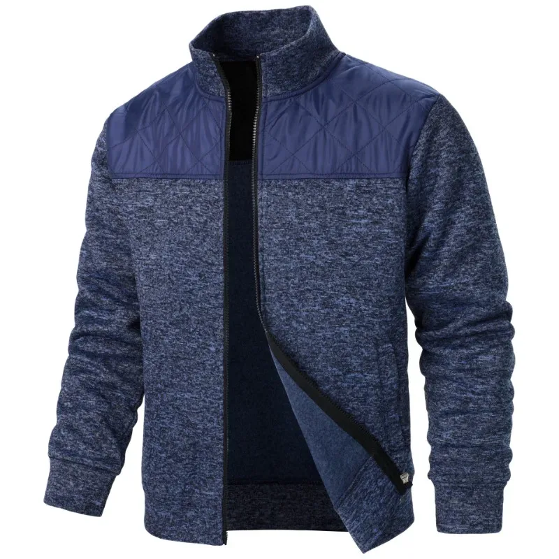 Panlalaking Tagpi-tagping Sweatshirt Stand Collar Jacket Slim Fit Cardigan Streetwear Kasuotang Pang-sports Casual Zip Up Coat Panlabas na Tracksuit na Panlalaki