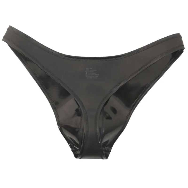 Men Sexy Latex Ammonia Glossy Brief Patent Leather Thongs Sissy U Pouch Very Hot Lingerie Low Rise Gay Lingerie Men's Panties