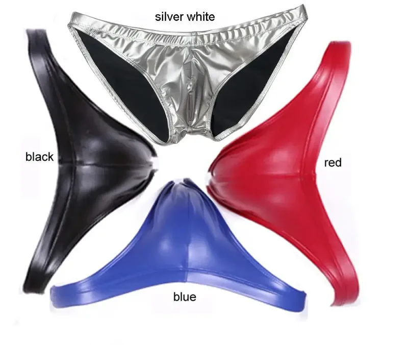 Oil Glossy Swimming Briefs PU Lather Elastic Low-rise Buttocks-Lifting Slip Bikini Shirring Crotch Seam Underwear Bathing Shorts