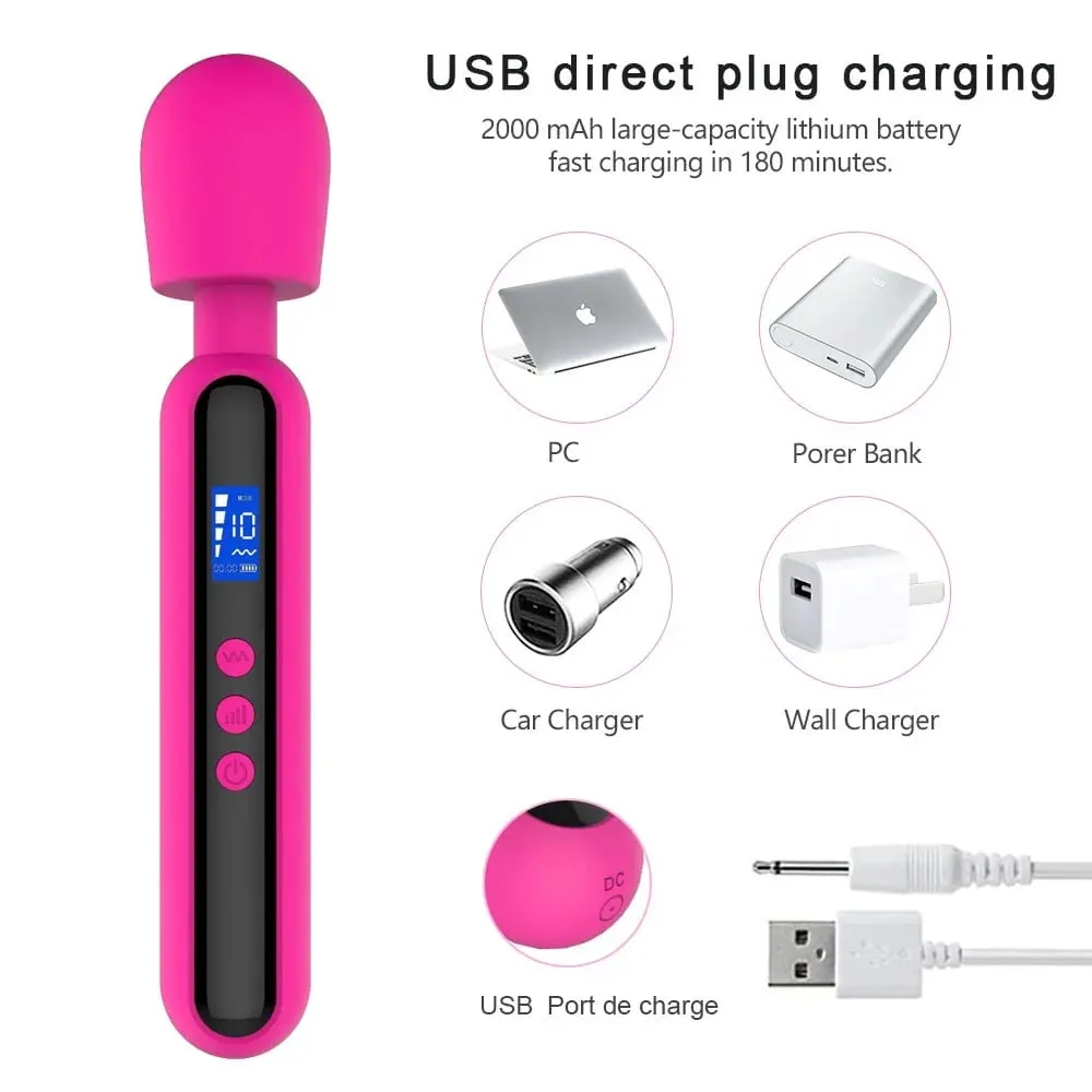 Powerful Magic Wand AV Vibrator for Women G Spot Clitoris Stimulator with LED Display Muscles Massager Masturbator Adult Sex Toy