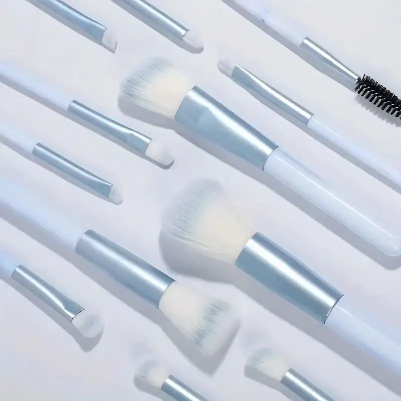 12Pcs Blue Makeup Brushes Set Professional Foundation Powder Blending Blush Concealer Synthetic Fiber Bristles Brush