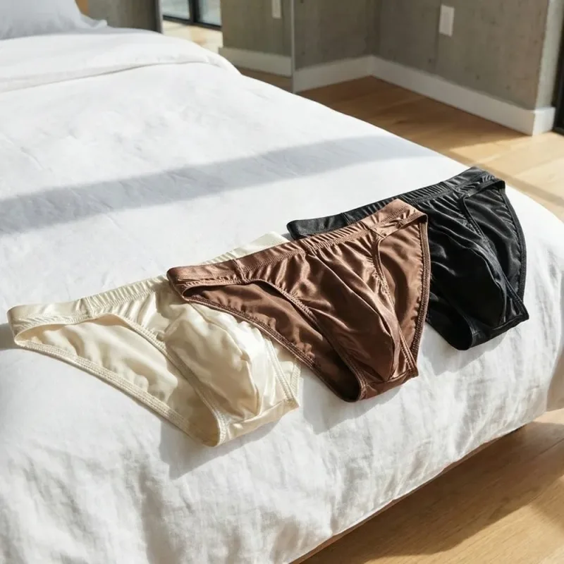 Comfortable Low Waist Men Thin Panties Male Lingerie Simple Men's Underwear Underpants Satin Silk Briefs Gifts