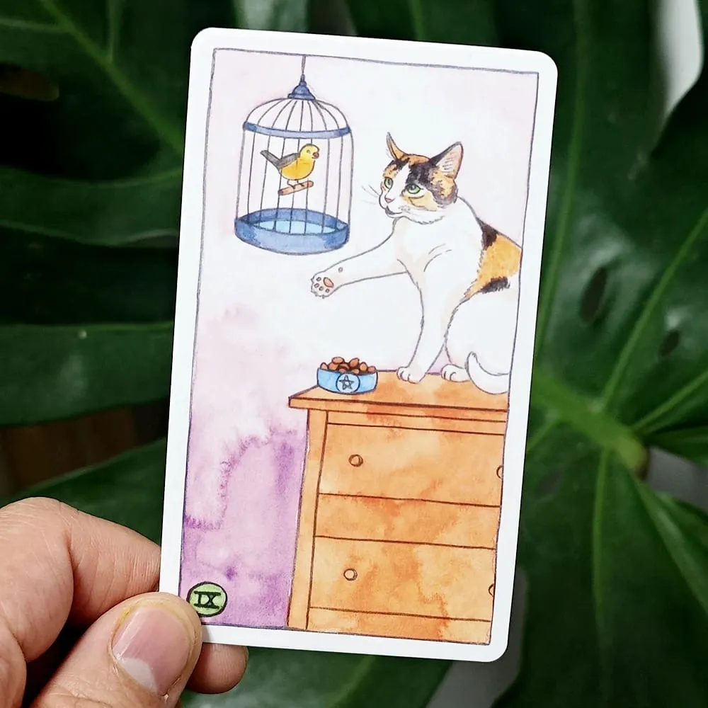 Tarot Kucing Bahasa Rusia 10.3*6Cm Menggabungkan Keaslian dengan Selera Humor Kucing 78 Buah Kartu Tarot Bertema Kucing