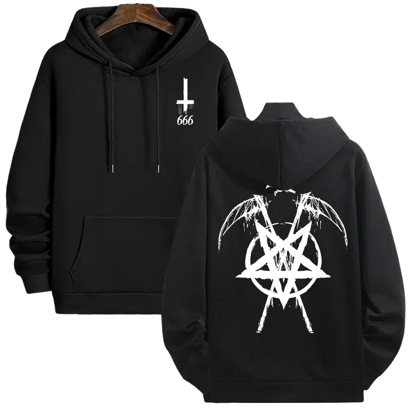 2025 Trendy Mens Hooded Sweatshirts Satan Pentagram Print Autumn Winter Casual Sportswear Urban Fashion Hoodies Male Top Outwear — image 5