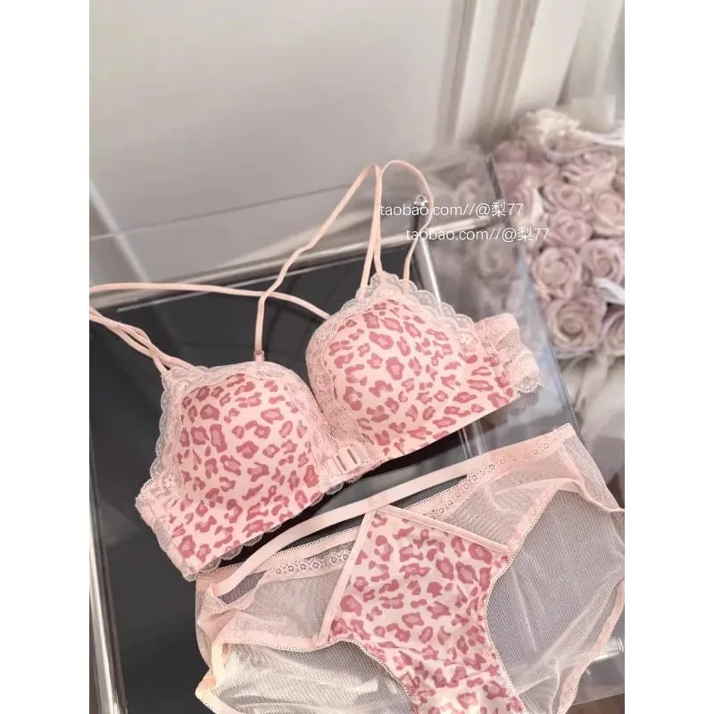 Leopárdmintás elülső gombos melltartó szett Push Up vékony női, hát nélküli szexi fehérnemű bulizáshoz, mellszobor, S-XL