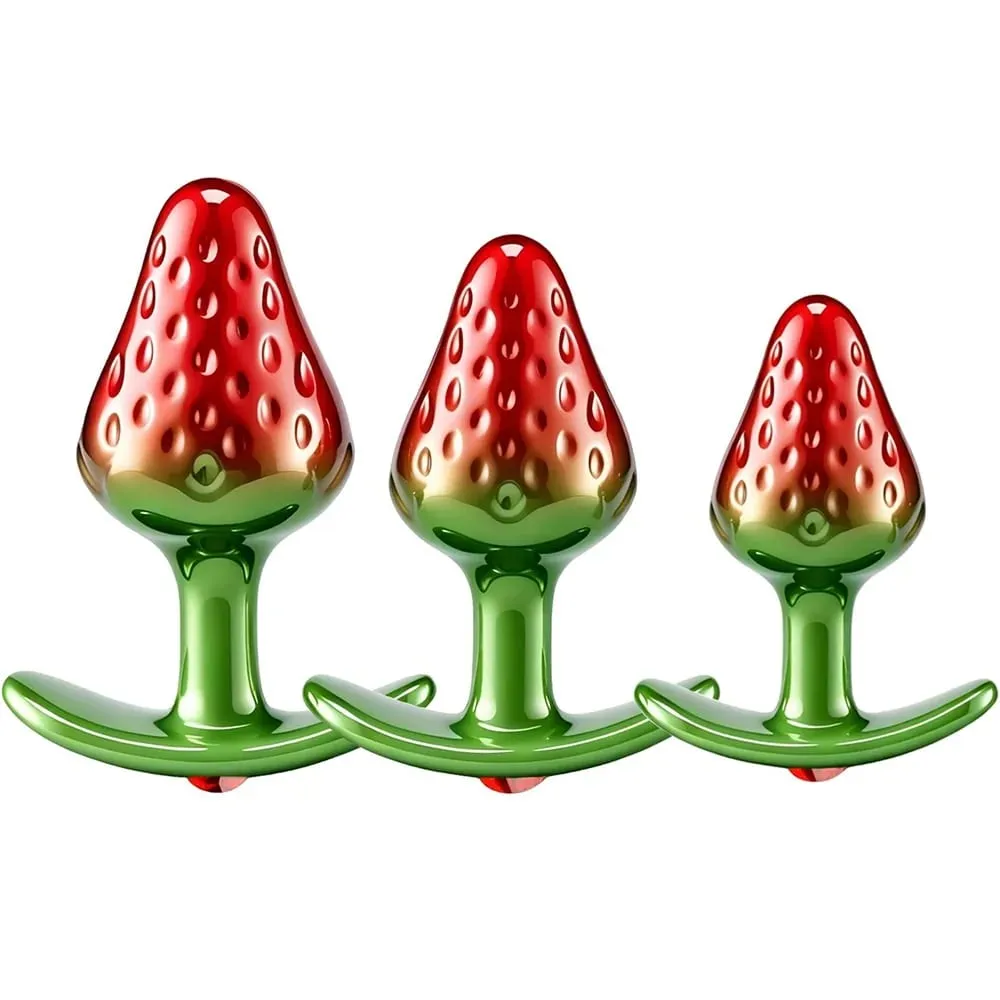 Strawberry Metal Anal Beads Butt Plug Set Small Medium Large Wearable Anal Plug Κοσμήματα Πρωκτικό Παιχνίδι σεξ για Άνδρα Γυναίκα
