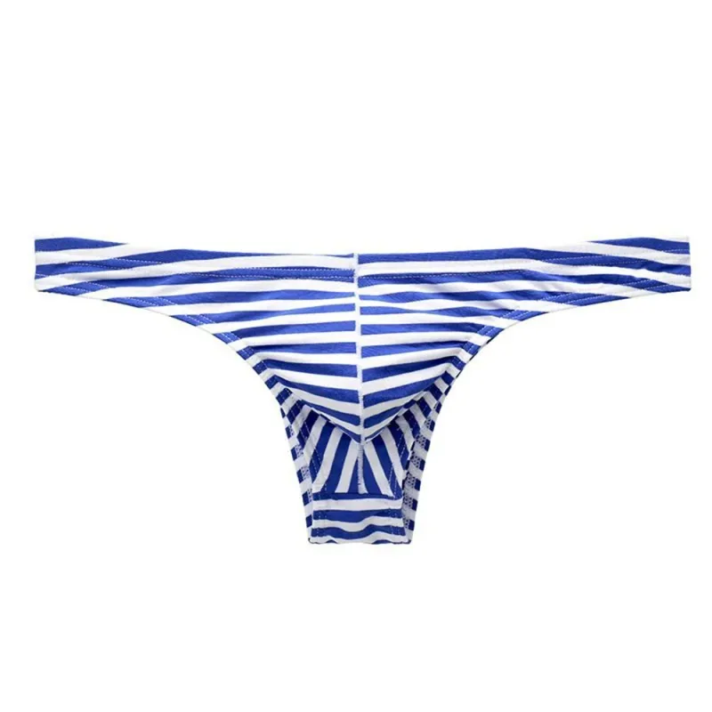 Europe Men's Striped Bikini Briefs Low Waist Sexy U Convex Underwear Male Half Covered Buttocks Tanga Panties Plus Size M-XXXL