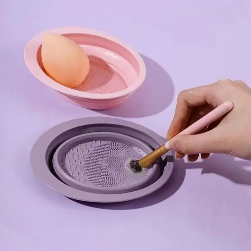 Πτυσσόμενη πούδρα Puff Cleaning Bowl Βούρτσες για σκιές ματιών Wash Clean Mat Εργαλεία ομορφιάς Scrubber Box Καθαριστικό πινέλου μακιγιάζ σιλικόνης