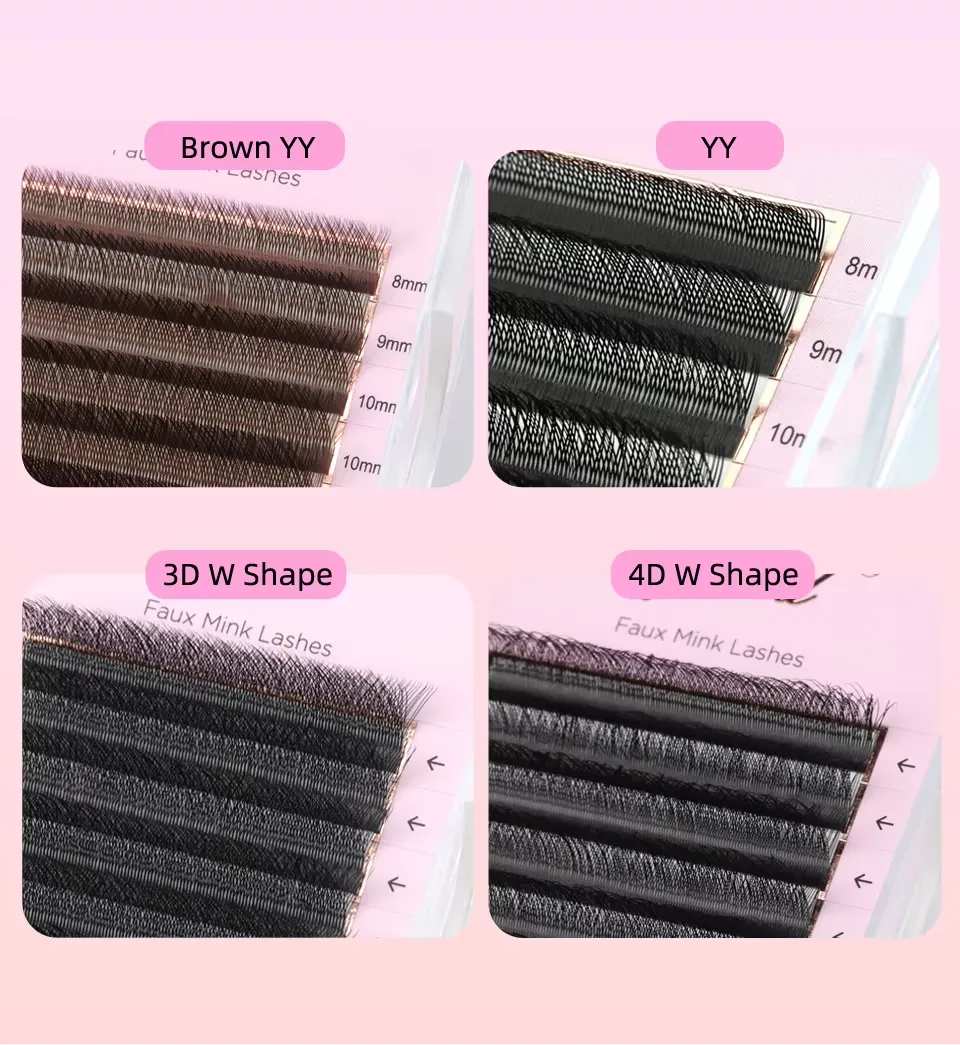 4D W בצורת C/D/L/M הארכת ריסים תלתלים מראש נפח מאווררים רך שיפוע מינק קל ליישט ריסים מלאכותיים טבעיים
