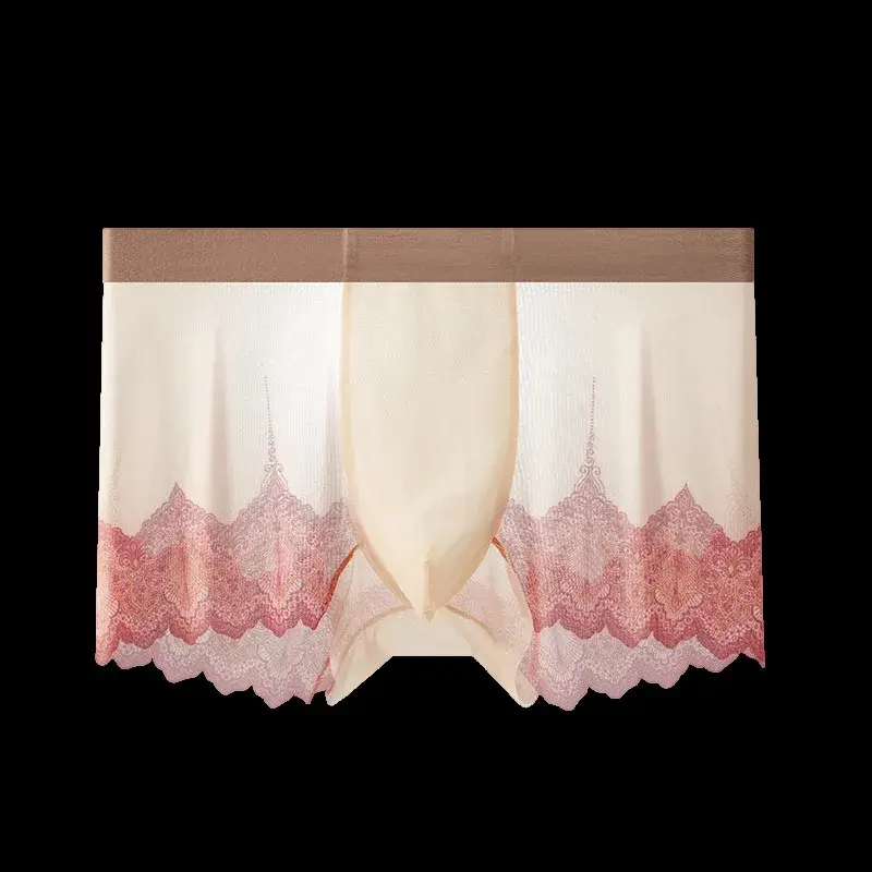 Men Lace Mesh Patchwork Underwear Summer Ultra Thin Breathable Boxer Shorts Sexy Bulge Pouch Underpant Panties See Through Trunk