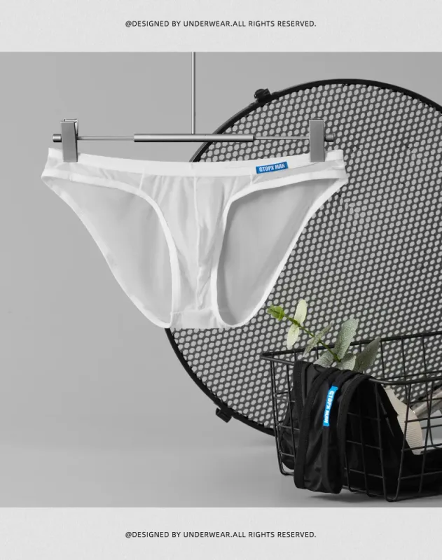 Men's Sexy Underwear Thin Ice Silk Translucent Briefs U Pouch Ropa Interior Hombre Male Panties